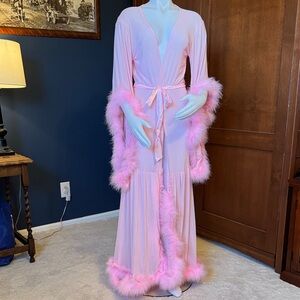 Elegant Pink Feather Trimmed Robe